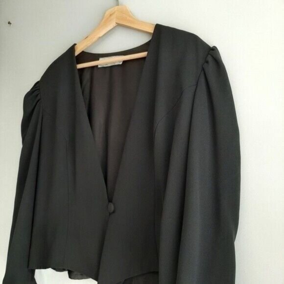 Vintage ANTELS Short Boxy Blazer Jacket Pleated Shoulders Sz L - Picture 3 of 9